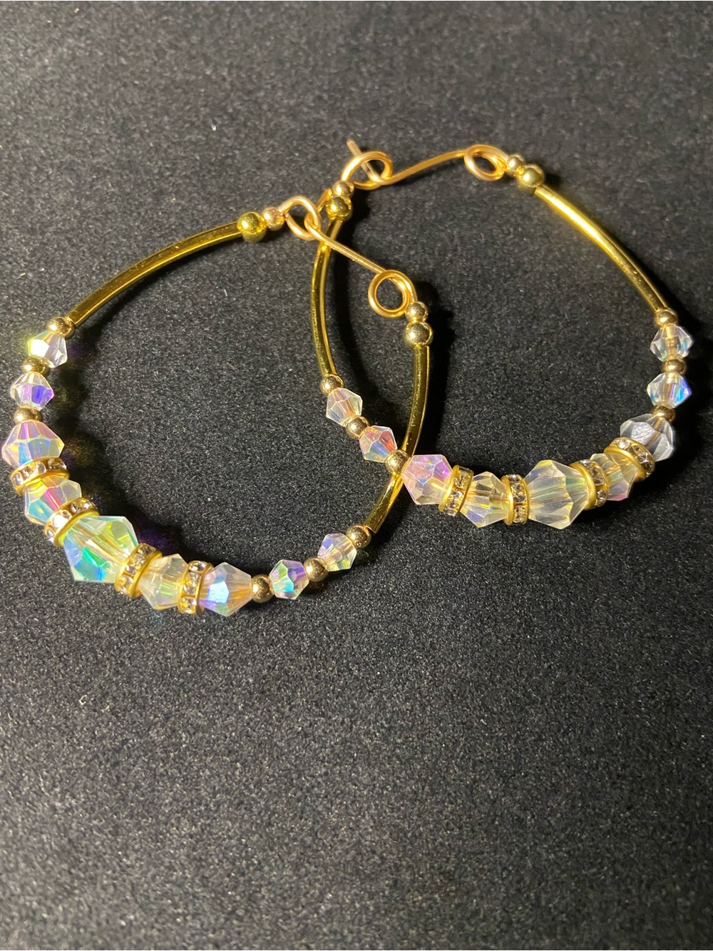 Gold Hoop Earrings with Iridescent Crystal Beads